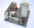 Kotły c.o. Biowarmer 150 kW: wizualizacja kotła na pellet z podajnikiem biomasy, zbiornikiem i instalacją.