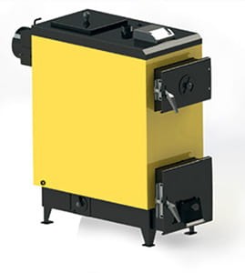 Kocioł zasypowy na węgiel SKD 5 20kW, 5 klasa. Widok z przodu.