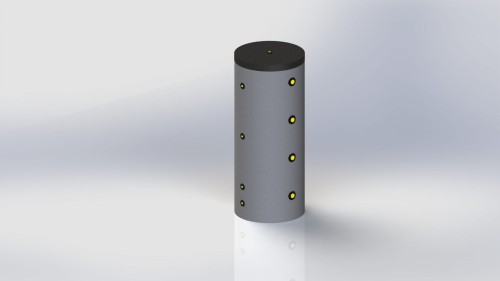 Zbiornik buforowy 550L, izolowany, bez wężownicy. Szary, cylindryczny, z otworami.