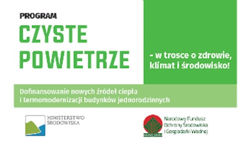 Pomoc w przygotowaniu wniosku o dofinansowanie Czyste Powietrze.  Logo programu i informacje o dofinansowaniu.
