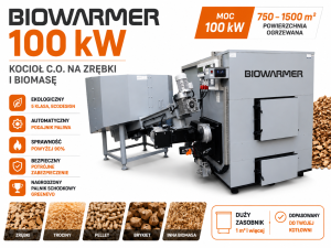Kocioł c.o. na zrębki i biomasę Biowarmer 100 kW z podajnikiem