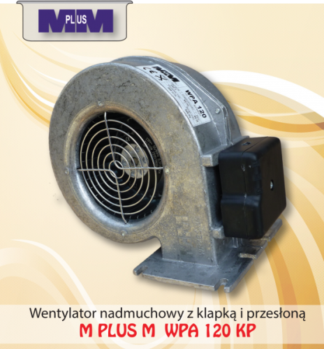 Wentylator WPA 120 KP z klapką i przesłoną do kotłów 12-38 kW.