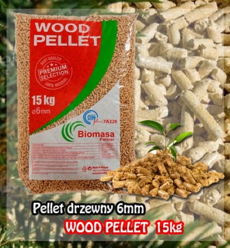 15kg worek pelletu drzewnego WOOD PELLET, 6mm.