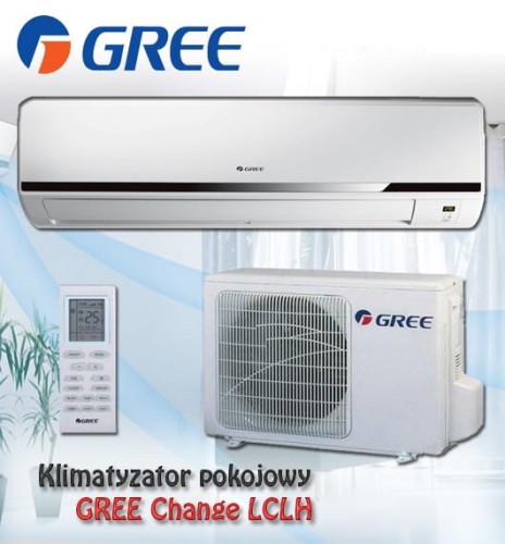 Klimatyzator GREE Change LCLH GWH12KF-K3: jednostka wewnętrzna i zewnętrzna z pilotem.