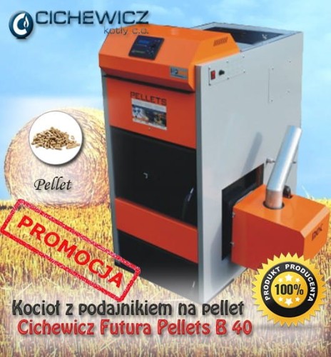 Kocioł Cichewicz Pellets B 40 25-40kW z palnikiem na pellet.
