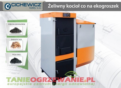 Kocioł żeliwny FS DUAL z podajnikiem na ekogroszek, 2 komory spalania, 12-32 kW.