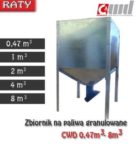 Zbiornik zasobnik pelletu 2 tony: stal ocynkowana, silos wewnętrzny.
