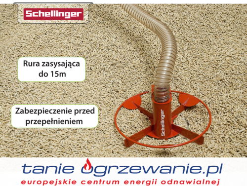 Pneumatyczny system podawania pelletu do 15m: rura ssąca i podstawa w zbiorniku pelletu.