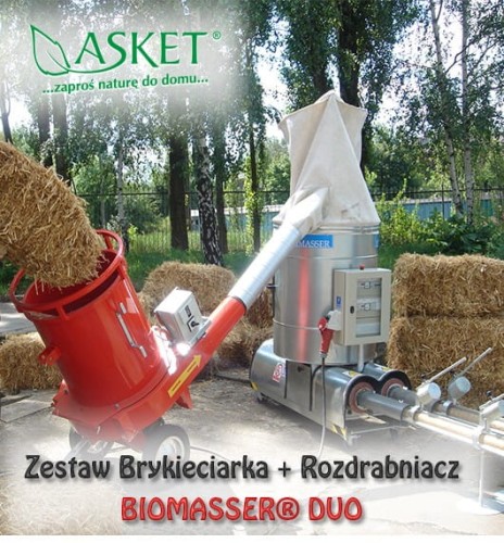 Zestaw Biomasser® Duo BS214: rozdrabniacz i brykieciarka do biomasy, wydajność 80 kg/h.